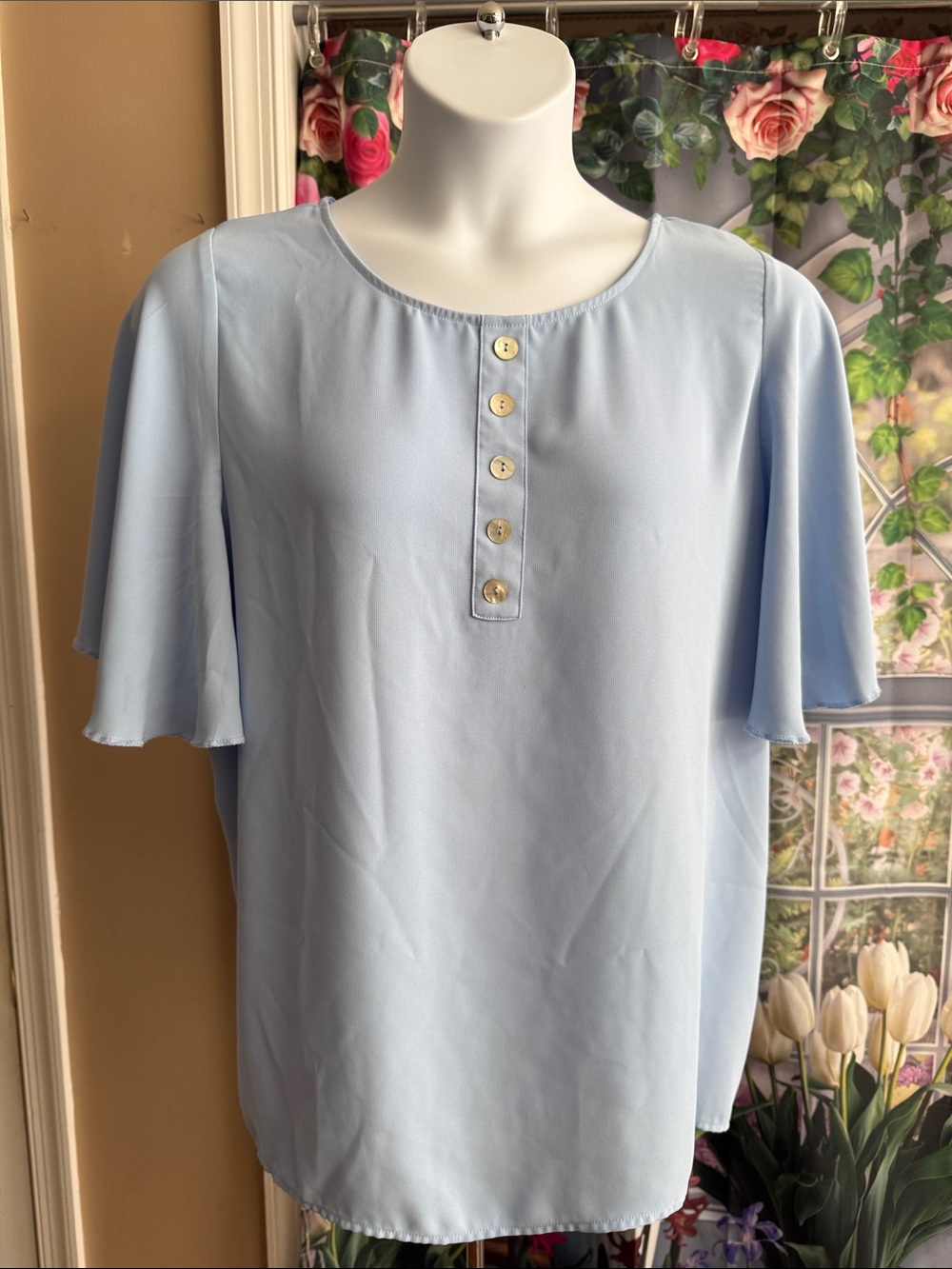 Light Blue Button-Front Women's Top